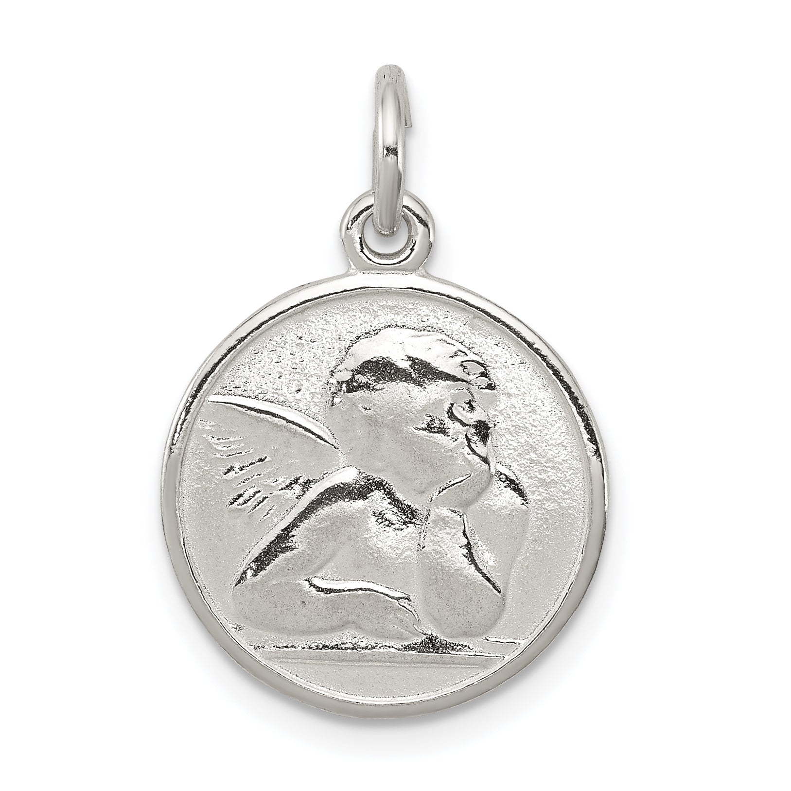 Sterling Silver Polished & Textured Small Raphael Angel Pendant