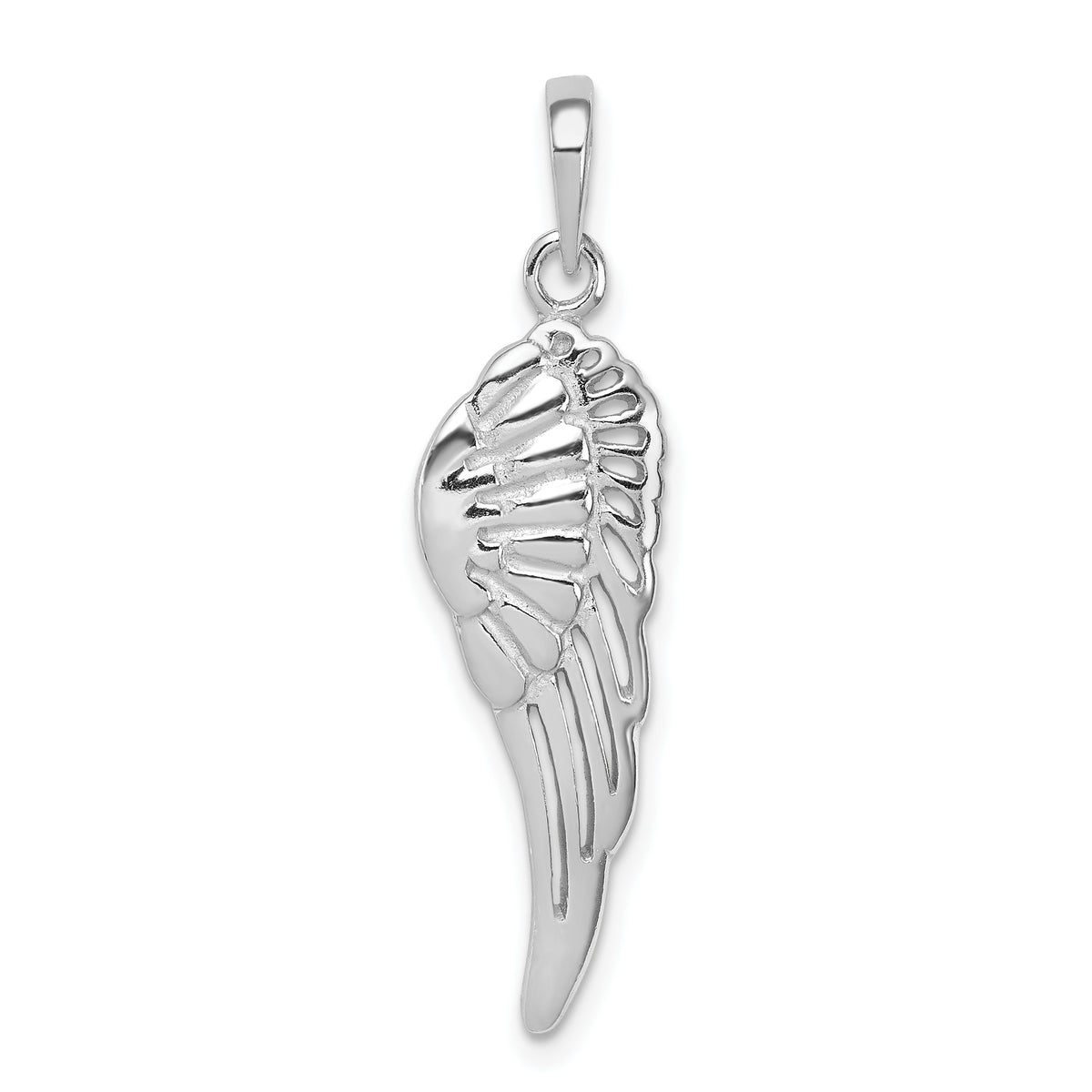 Sterling Silver Rhodium-plated Polished/Textured Angel Wing Pendant