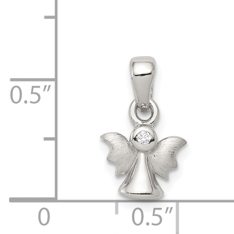 Sterling Silver Polished & Satin CZ Angel Pendant