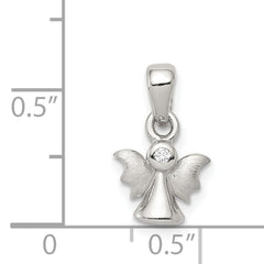 Sterling Silver Polished & Satin CZ Angel Pendant