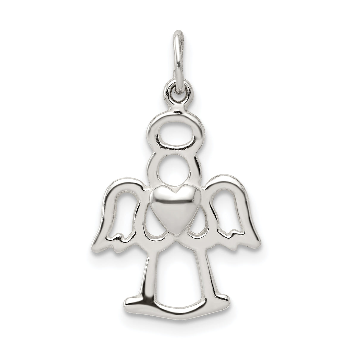 Sterling Silver Polished Angel w/ Heart Charm