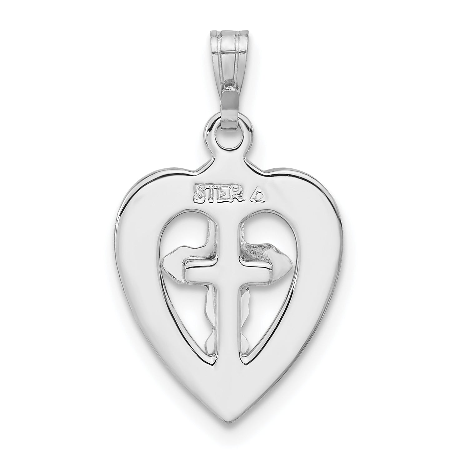 Sterling Silver Enameled Flowers on Cross Heart Pendant