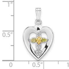 Sterling Silver Enameled Flowers on Cross Heart Pendant