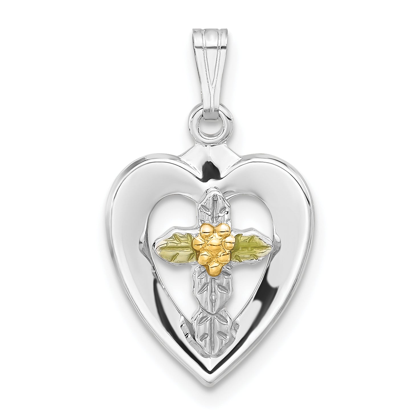 Sterling Silver & Gold-tone Enamel Leaf Cross Heart Pendant