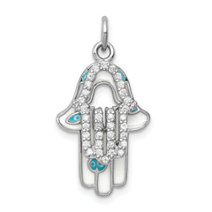 Sterling Silver Hamsa Pendant with CZ & Enamel Finish