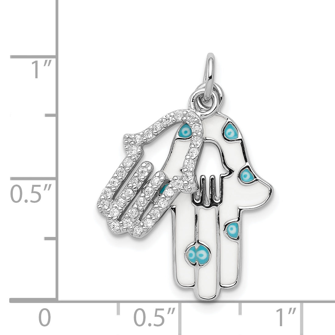 Sterling Silver Hamsa Pendant with CZ & Enamel Finish