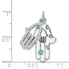 Sterling Silver Hamsa Pendant with CZ & Enamel Finish