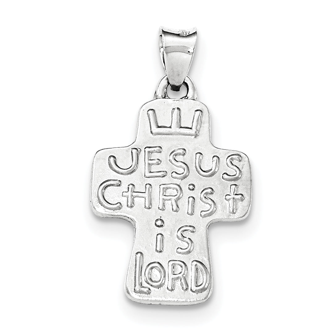 Sterling Silver Textured, Brushed and Polished Religious Cross Pendant