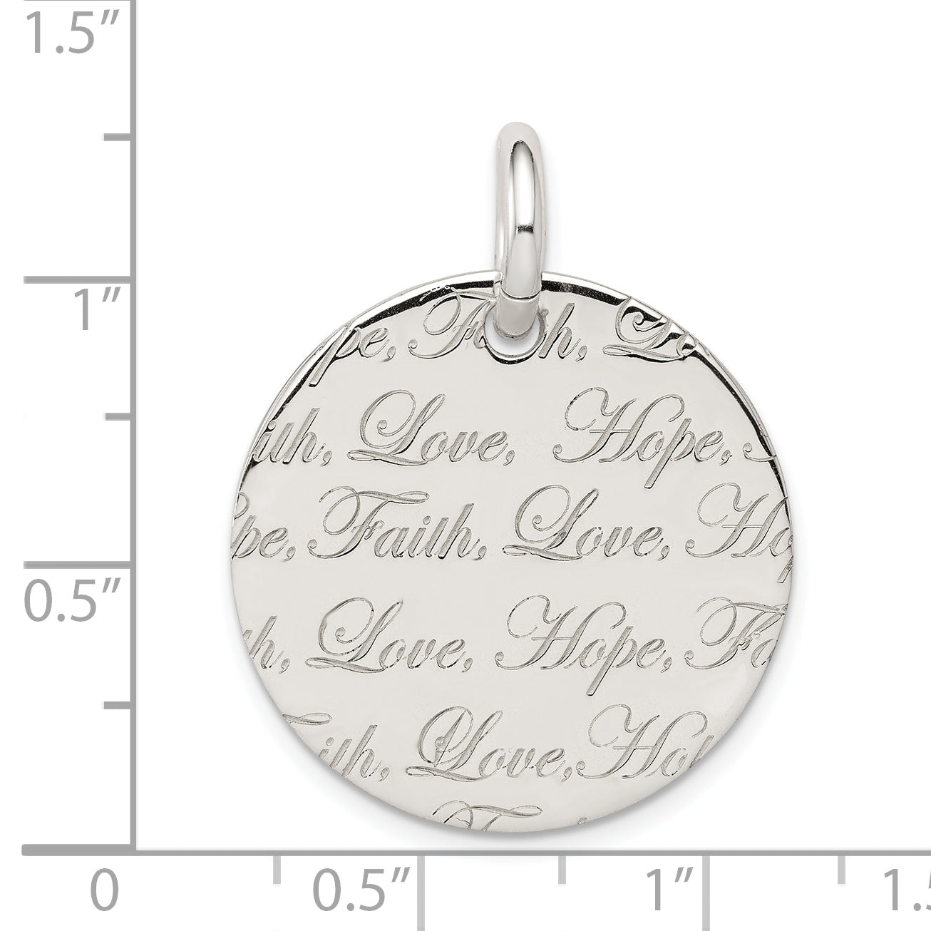 Sterling Silver 925 Polished Pendant with 'Love, Hope, Faith' Engraving