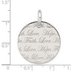 Sterling Silver Polished 'Love, Hope, Faith' Engraved Pendant