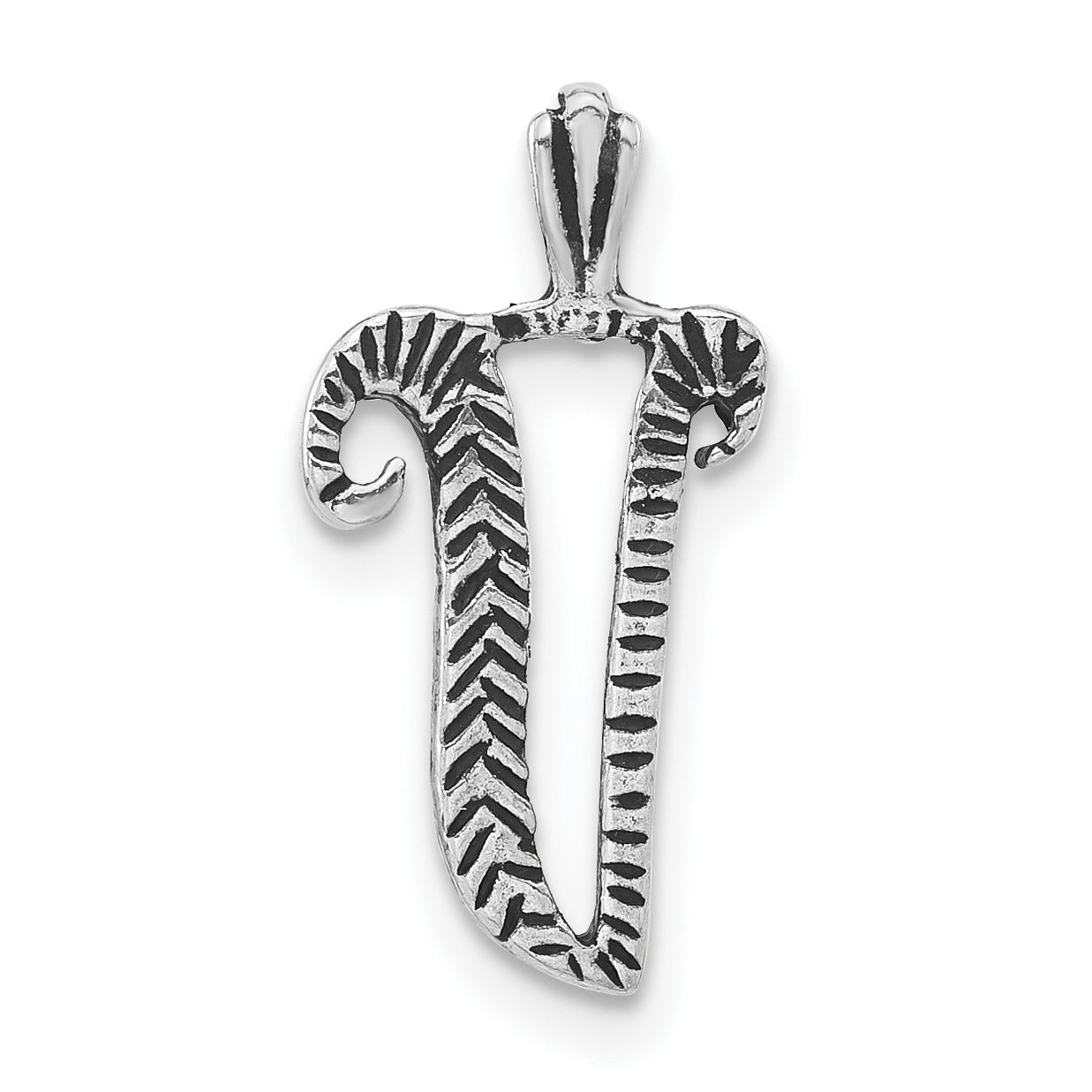 Sterling Silver Antiqued & Textured Letter V Chain Slide