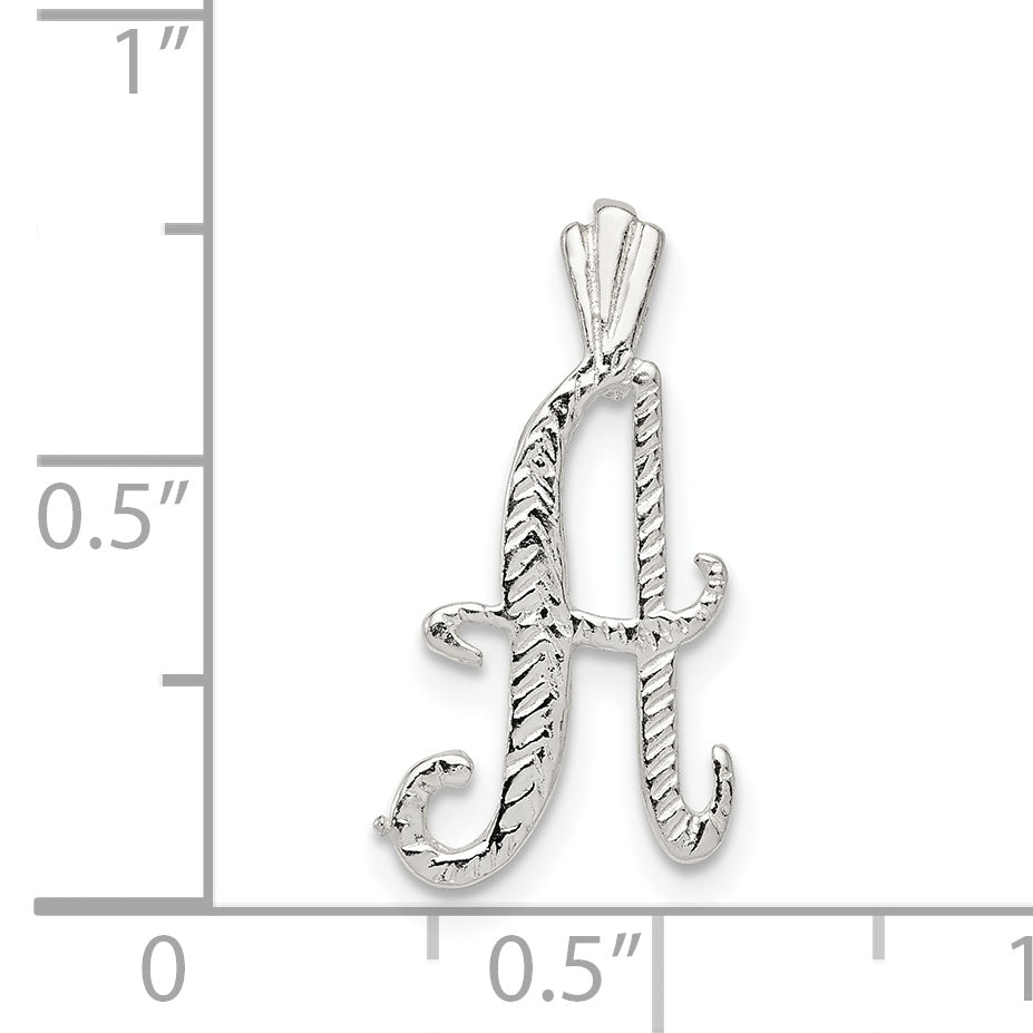 Sterling Silver Polished & Textured Letter A Chain Slide