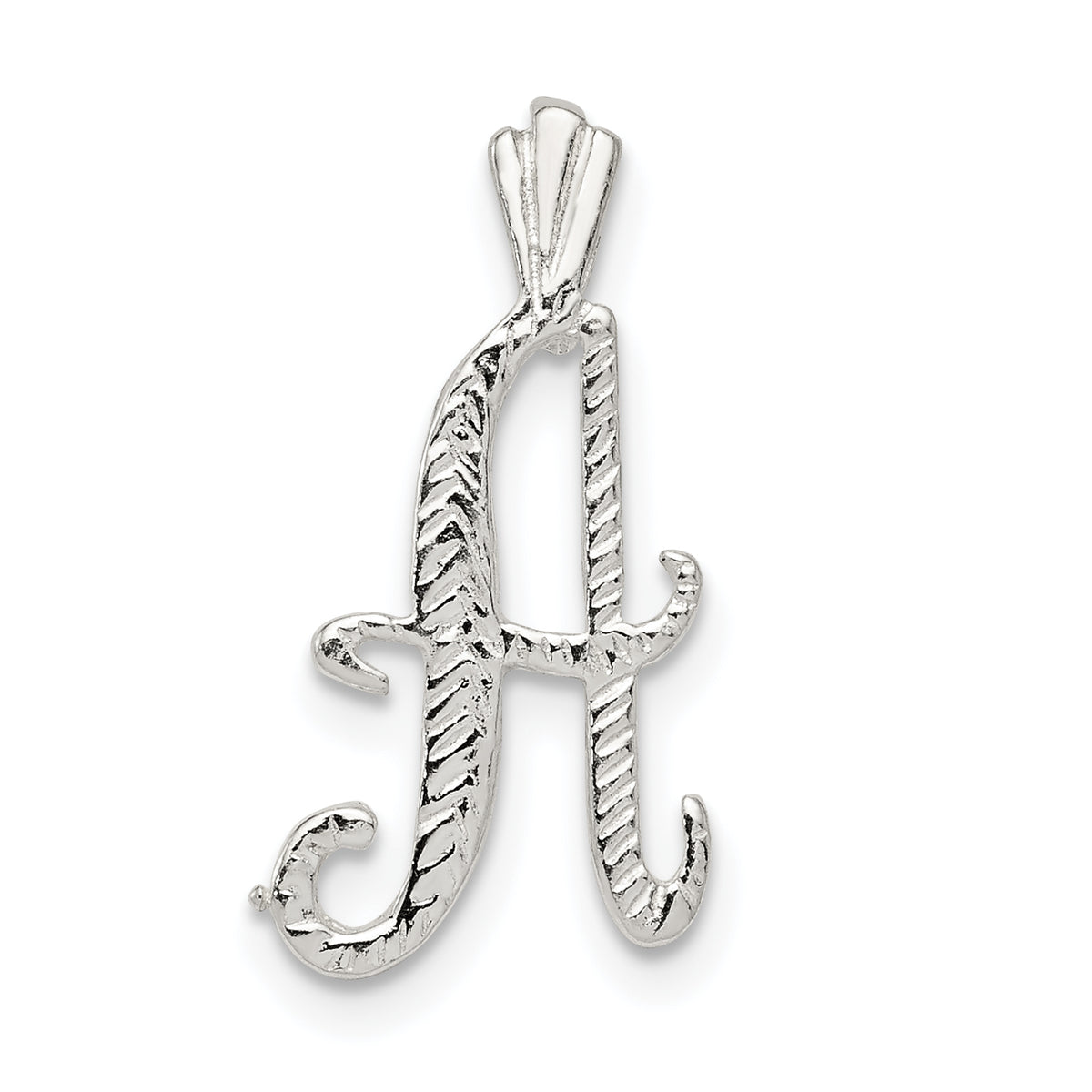 Sterling Silver Polished & Textured Letter A Initial Chain Slide