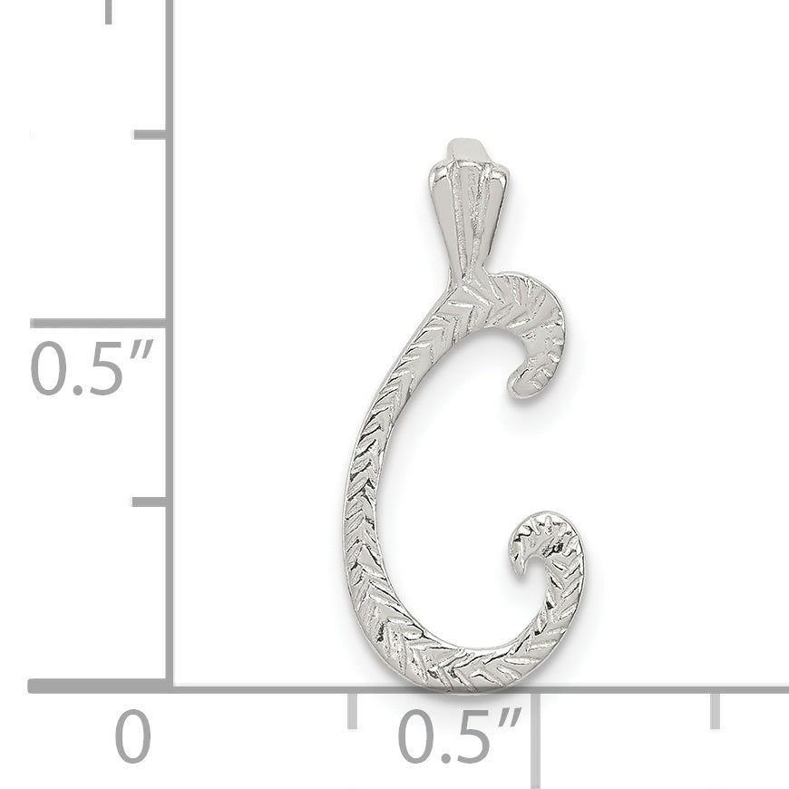 Sterling Silver Polished & Textured Letter C Chain Slide