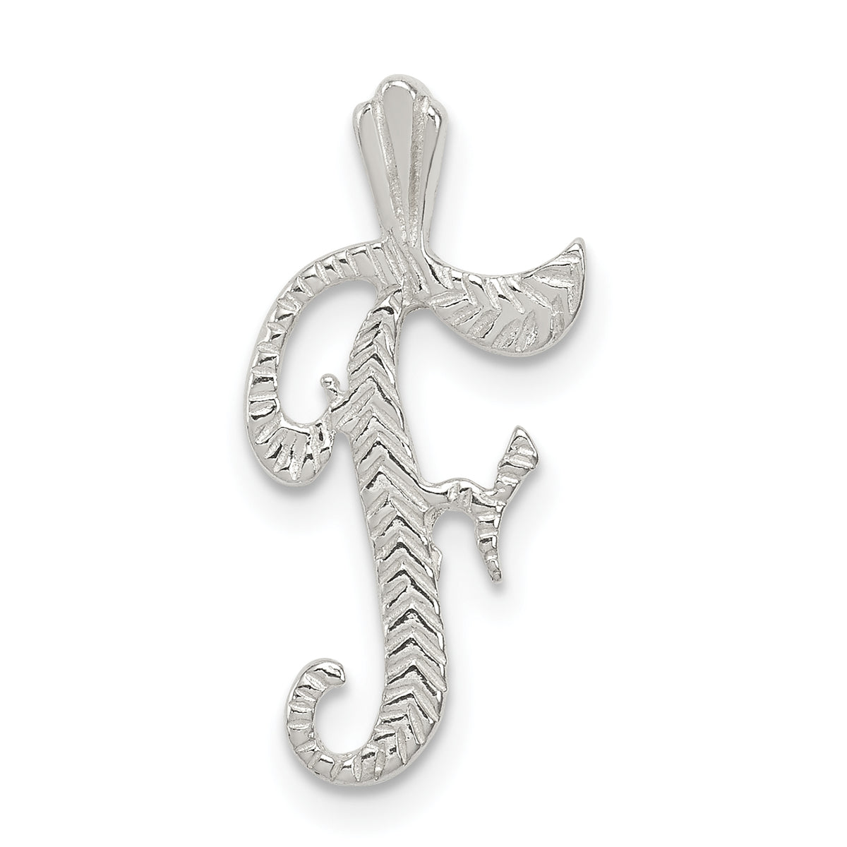 Sterling Silver Polished & Textured Letter F Initial Chain Slide