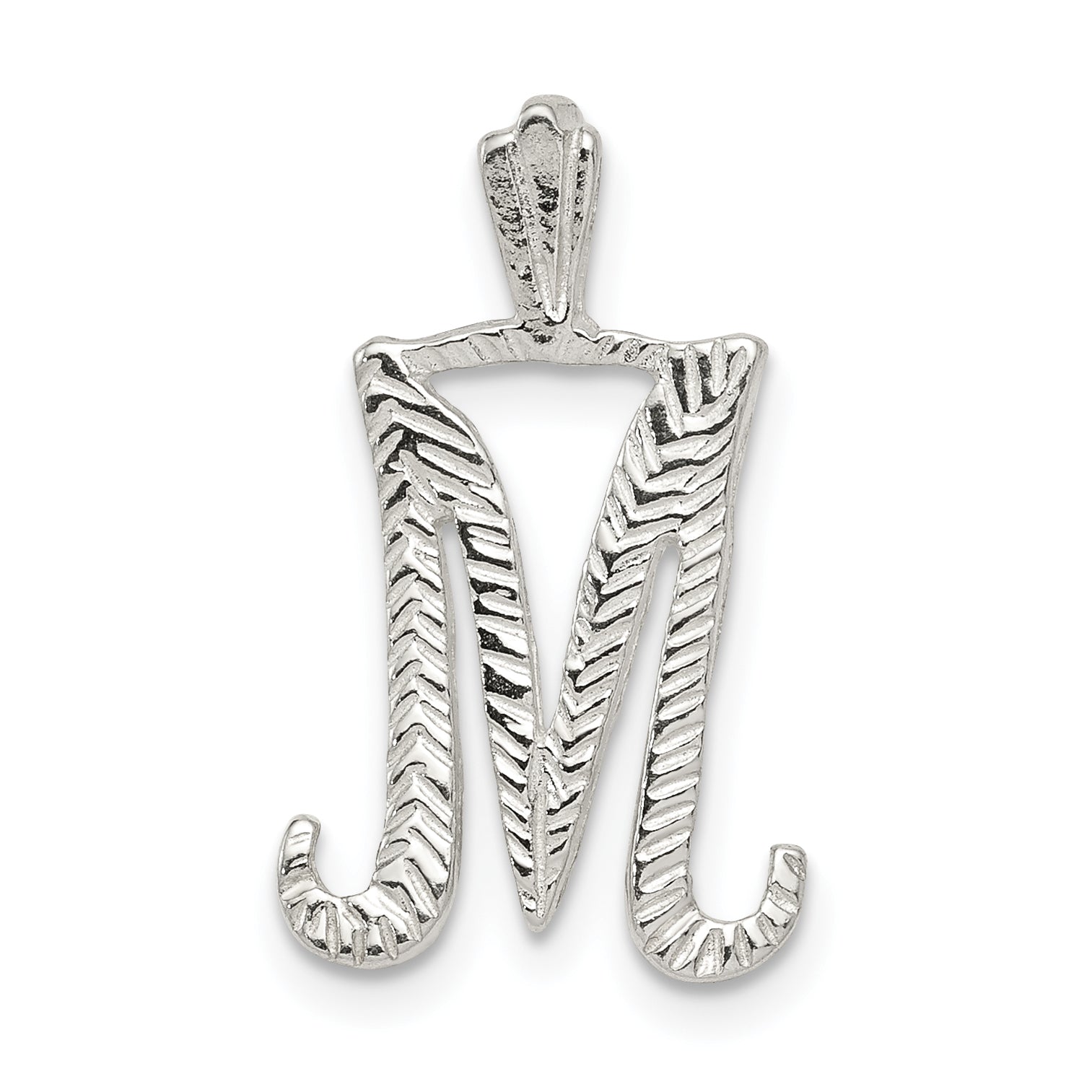 Sterling Silver Polished & Textured Letter M Initial Chain Slide