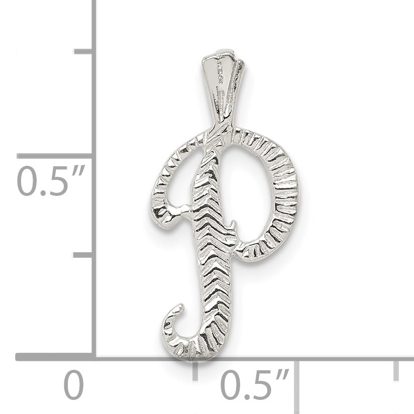 Sterling Silver Polished & Textured Letter P Chain Slide