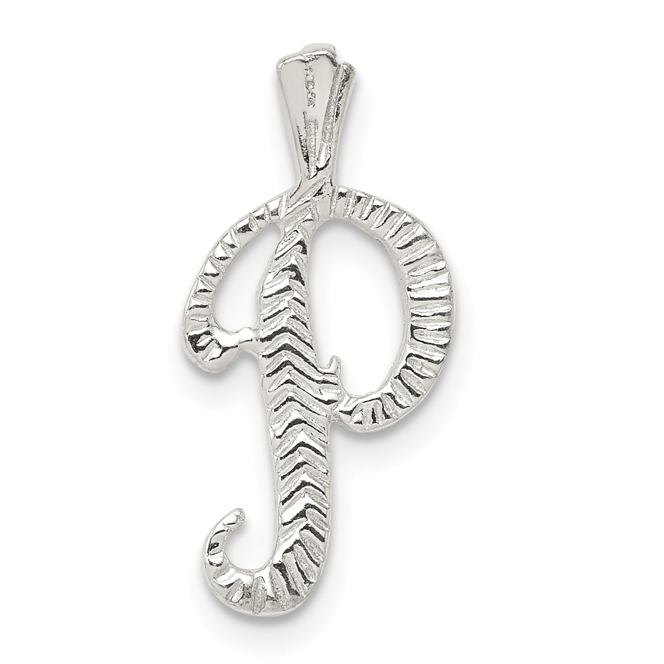 Sterling Silver Polished & Textured Letter P Initial Chain Slide