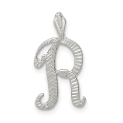 Sterling Silver Polished & Textured Letter R Initial Chain Slide