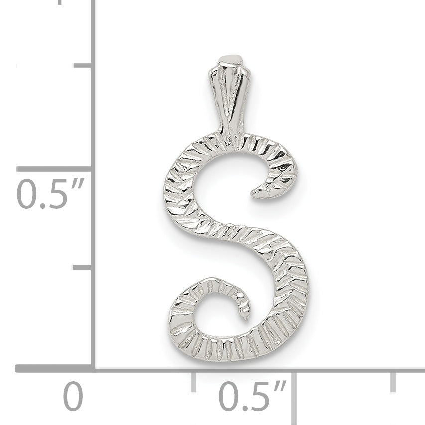 Sterling Silver Polished & Textured Letter S Chain Slide