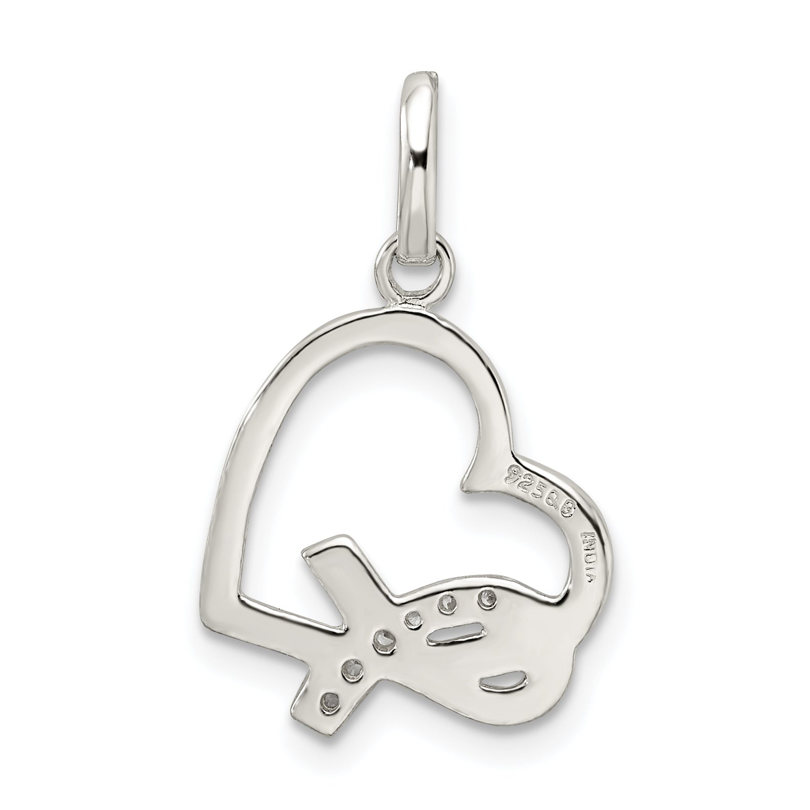 Sterling Silver Polished Heart w/ Awareness CZ Charm