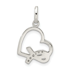 Sterling Silver Polished Heart w/ Awareness CZ Charm