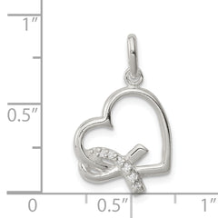 Sterling Silver Polished Heart w/ Awareness CZ Charm