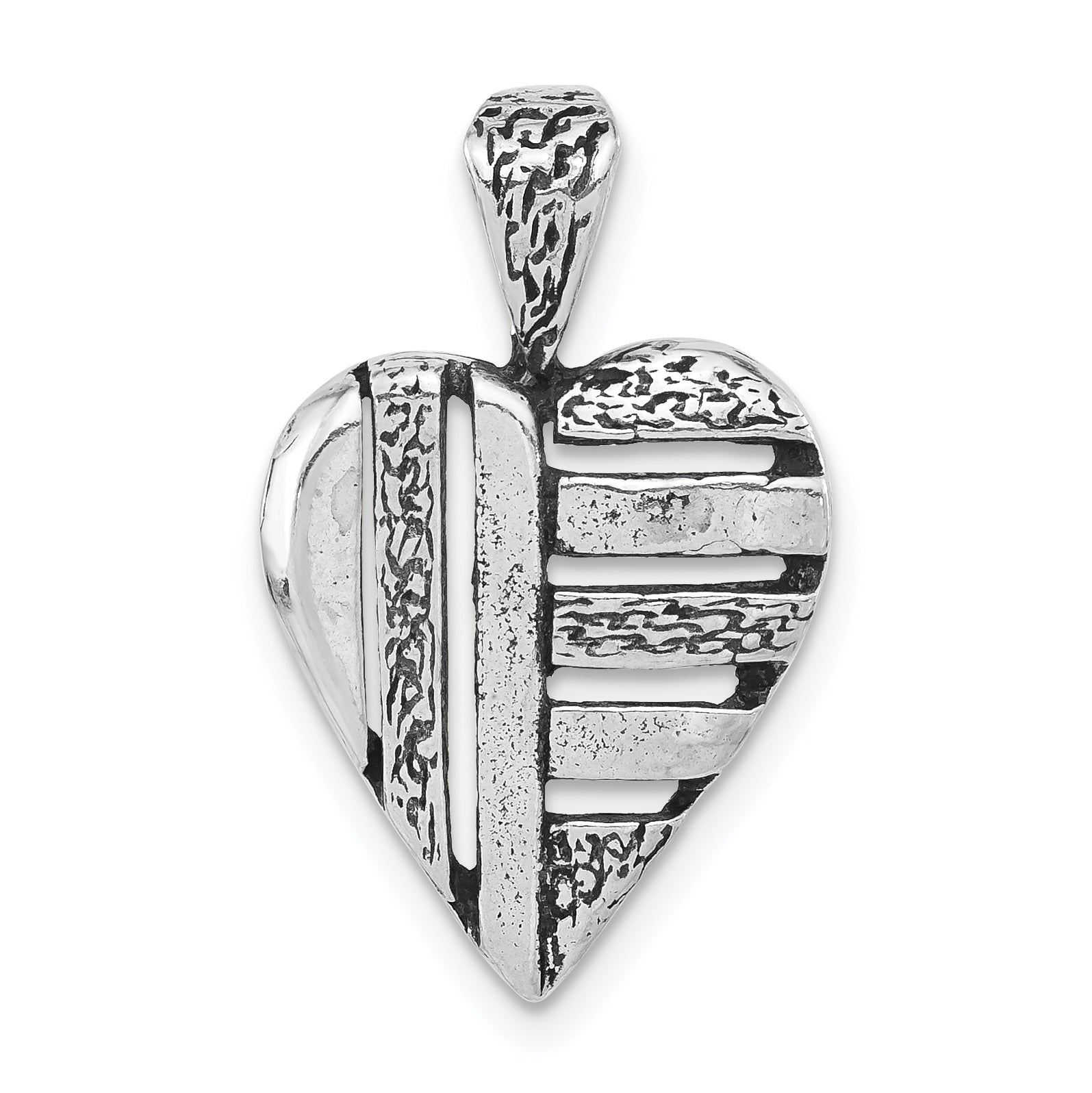 Sterling Silver Polished & Antiqued Heart Chain Slide Pendant