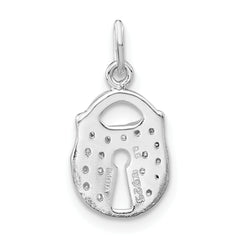 925 Sterling Silver CZ Key Lock Charm Pendant with Polished Elegant Finish