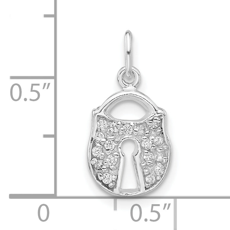 925 Sterling Silver CZ Key Lock Charm Pendant with Polished Elegant Finish