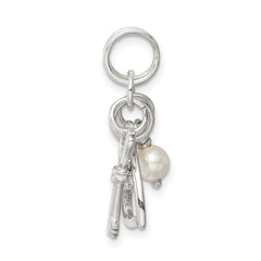 Sterling Silver 925 Heart Key Charm with Simulated Pearl Elegance