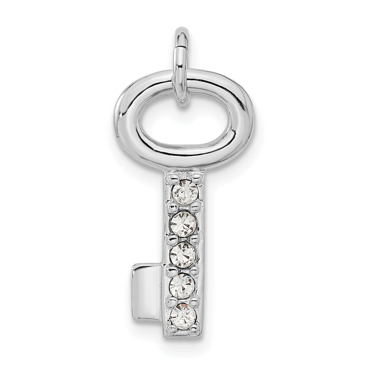 Sterling Silver Rhodium-plated Key w/Crystal Pendant