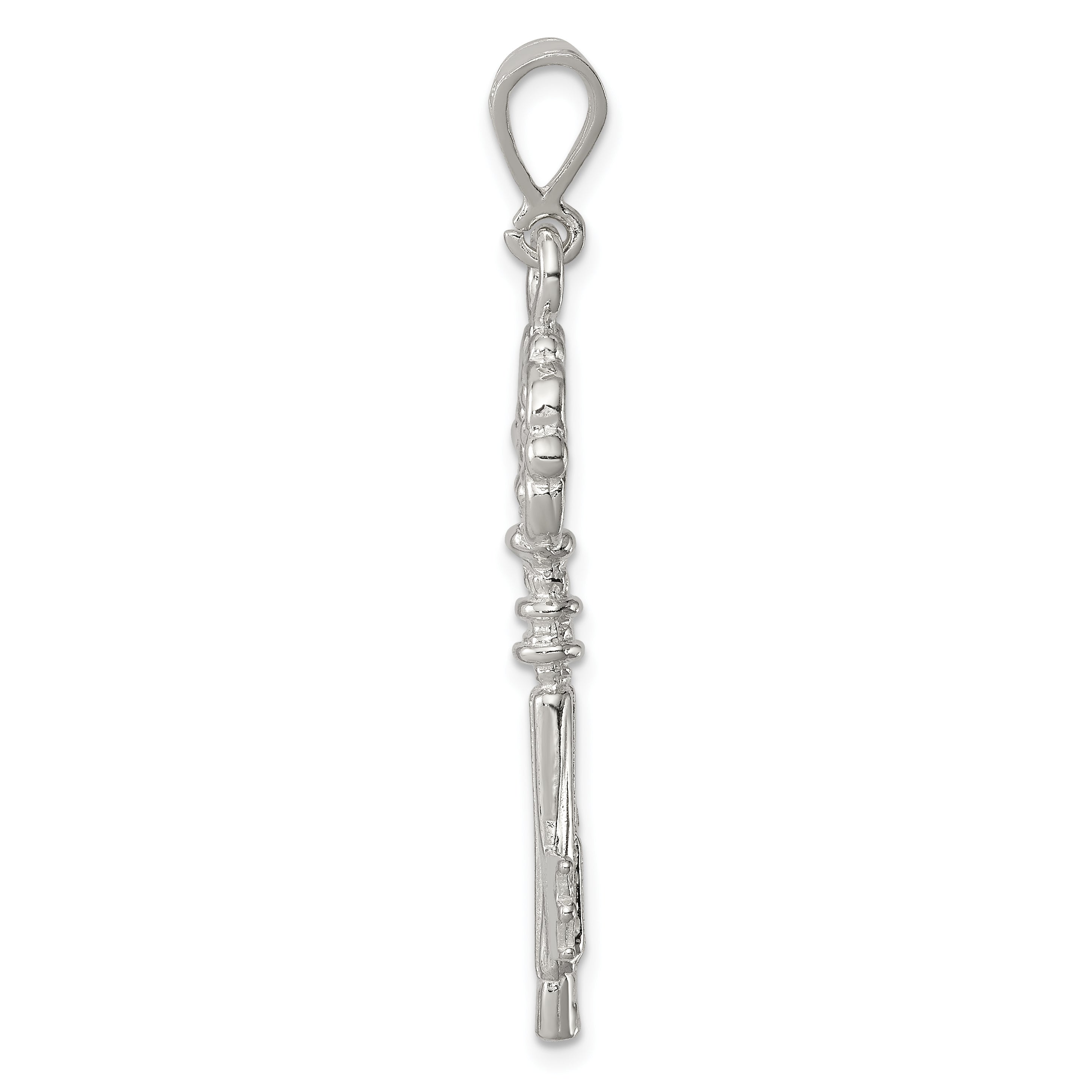 Sterling Silver 925 Polished Key Pendant with Anti-Tarnish Coating