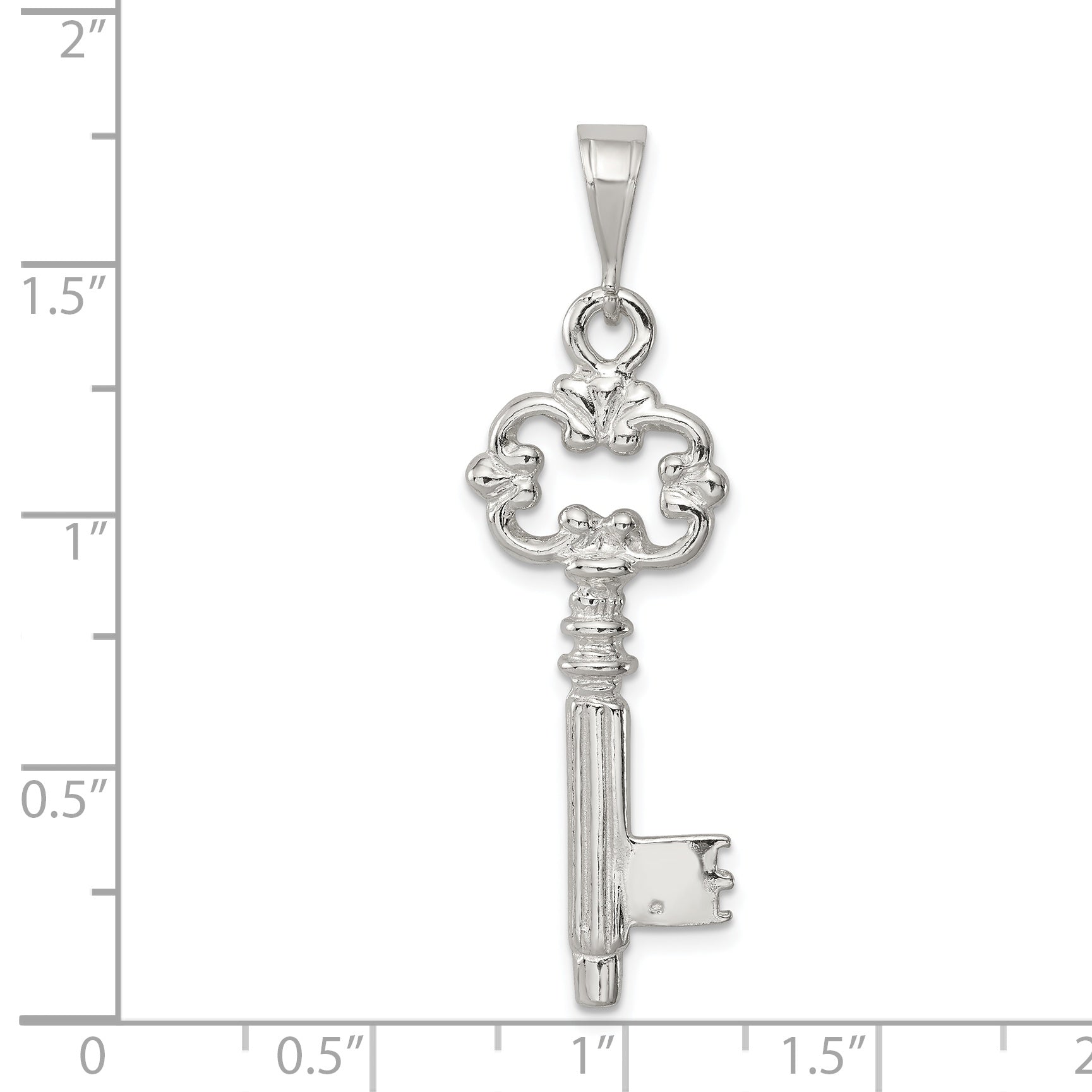 Sterling Silver 925 Polished Key Pendant with Anti-Tarnish Coating