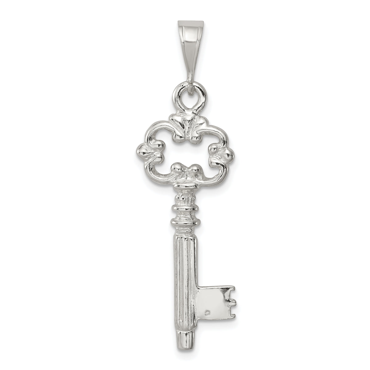 Sterling Silver Polished & Textured Key Pendant