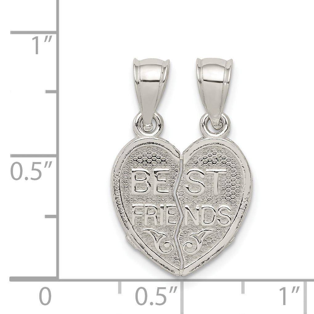 Sterling Silver Polished Mini Best Friends Break Away Heart Pendant