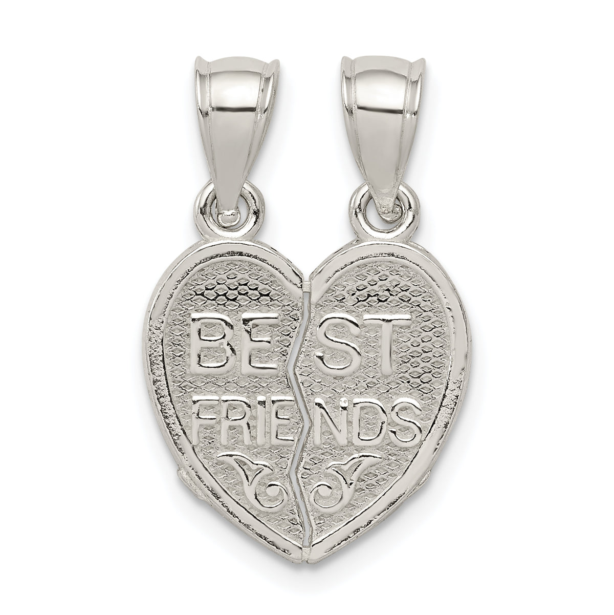 Sterling Silver Polished Mini Best Friends Break Away Heart Pendant