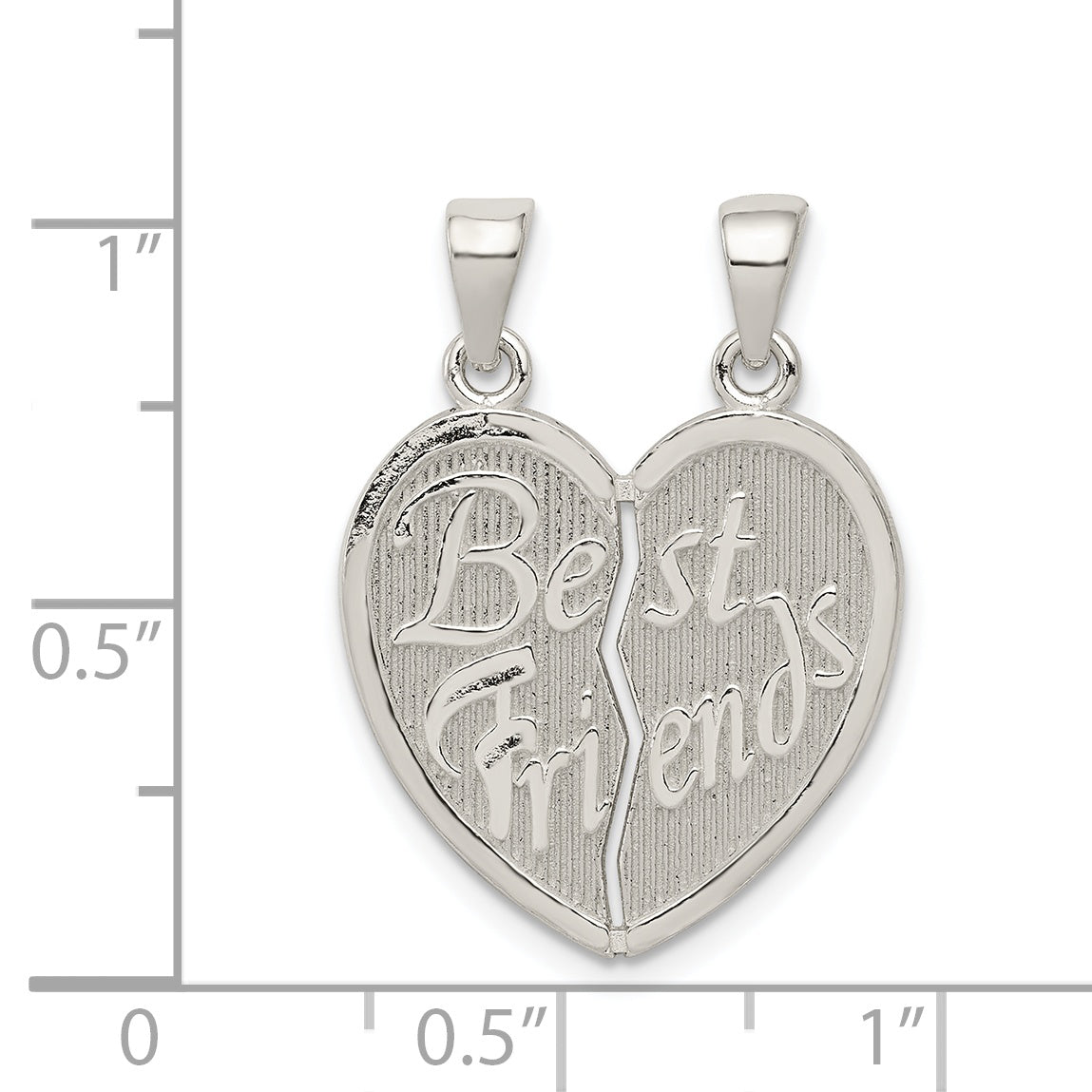 Sterling Silver Polished Best Friends Break Apart Heart Pendant