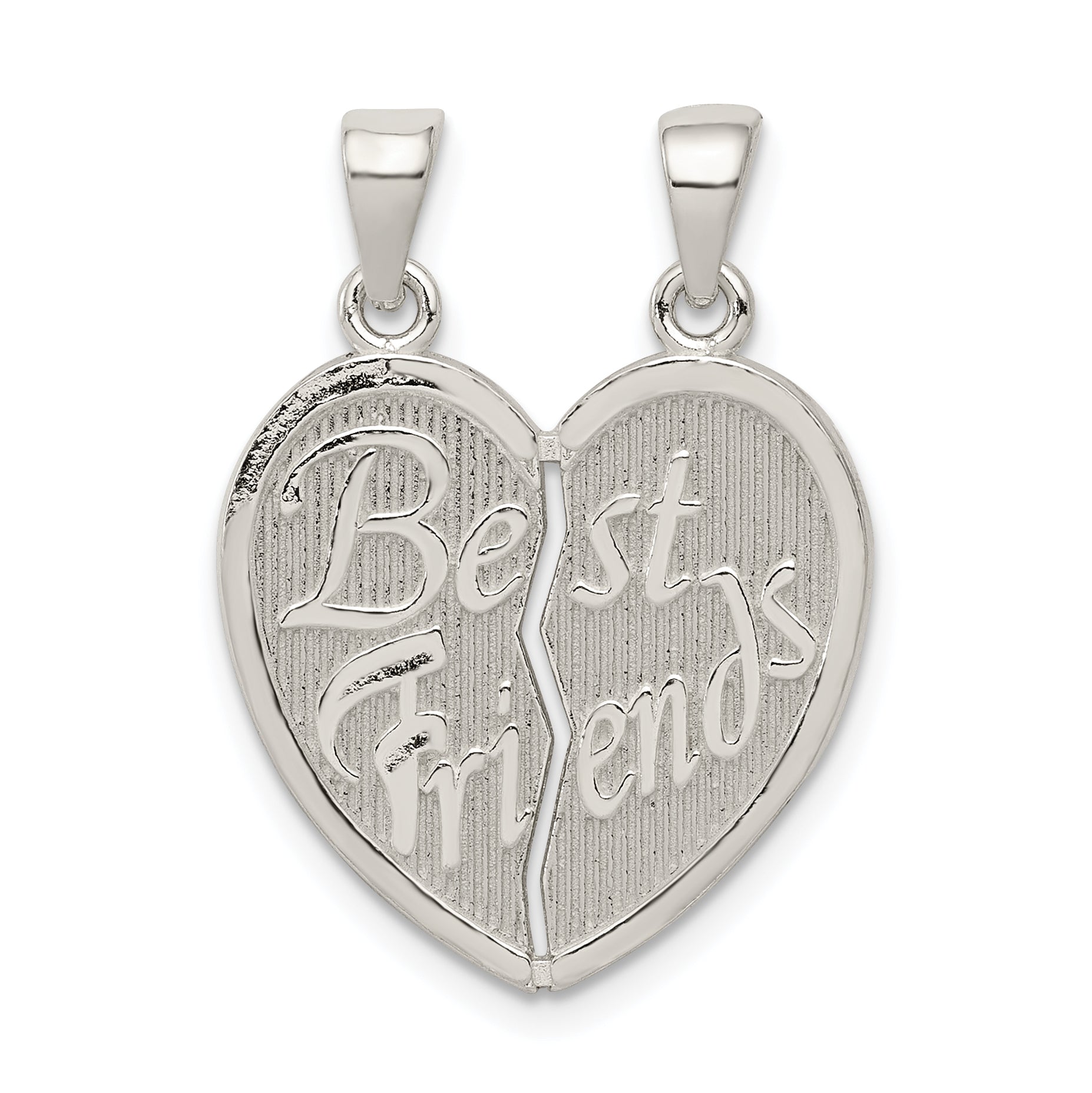 Sterling Silver Polished Best Friends Break Apart Heart Pendant