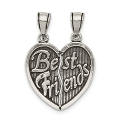 Sterling Silver Antiqued Best Friends Break Apart Heart Pendant