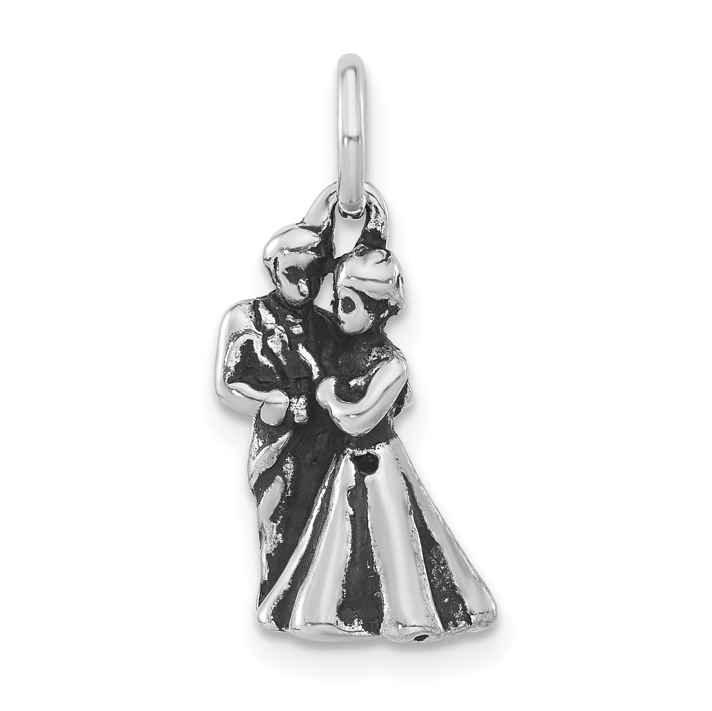 Sterling Silver Polished & Antiqued Man & Woman Embracing Pendant