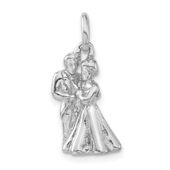 Sterling Silver 3-D Polished Bride & Groom Embracing Pendant