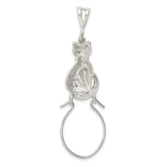 Sterling Silver Polished Sitting Cat Charm Holder Pendant