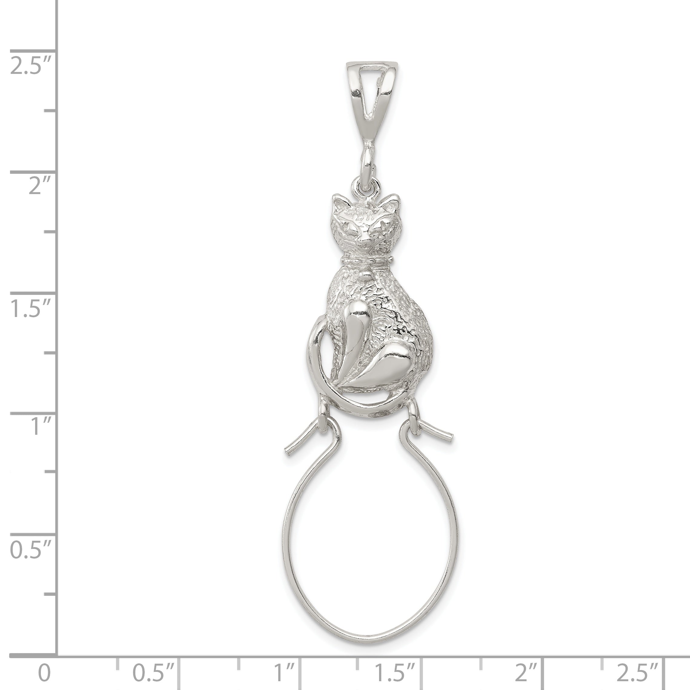 Sterling Silver Polished Sitting Cat Charm Holder Pendant