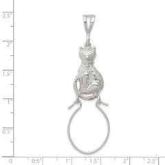 Sterling Silver Polished Sitting Cat Charm Holder Pendant