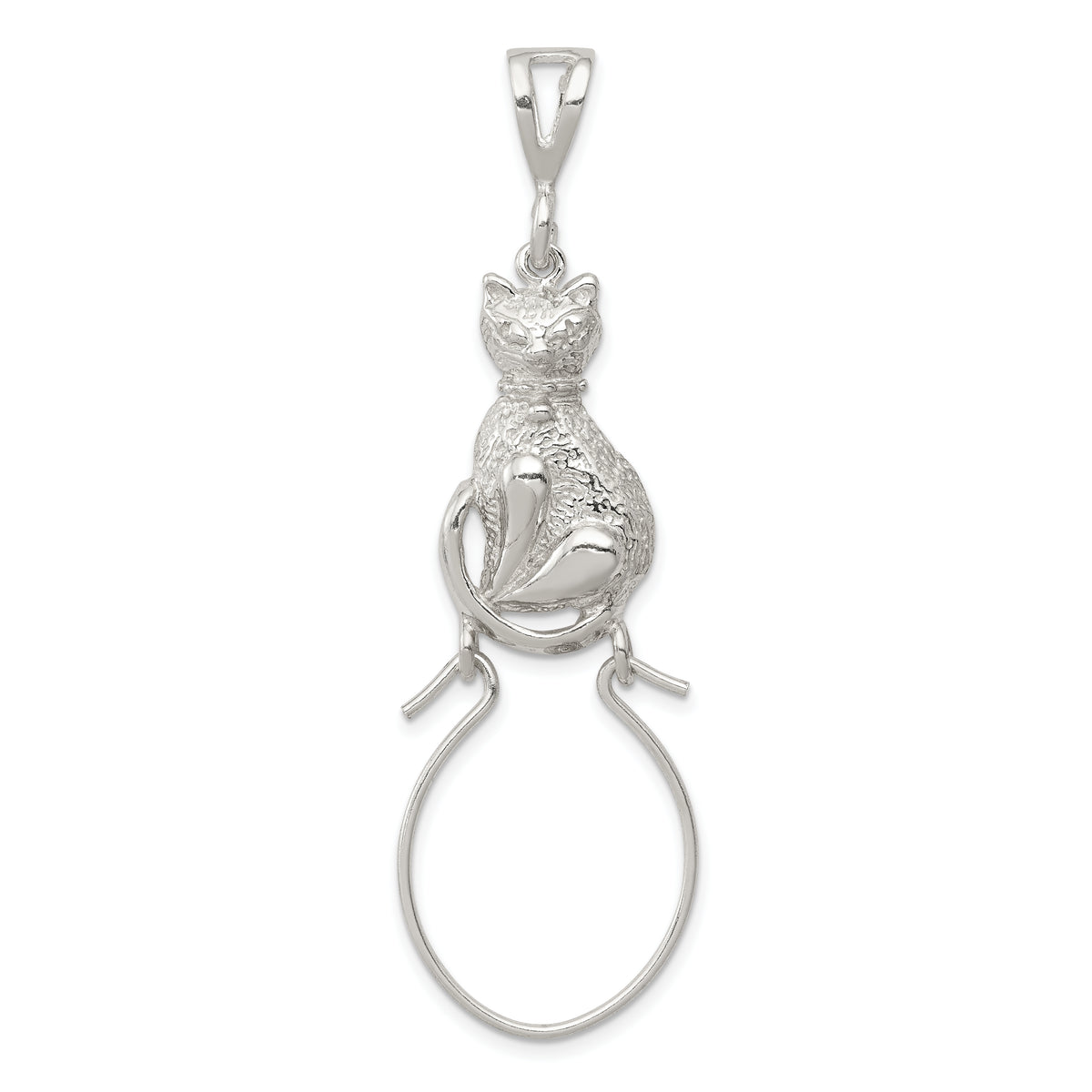 Sterling Silver Polished Sitting Cat Charm Holder Pendant