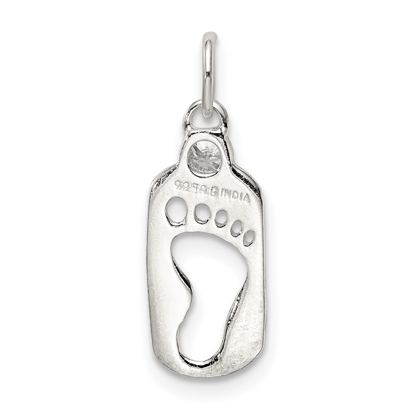 Sterling Silver Polished Footprint CZ Charm