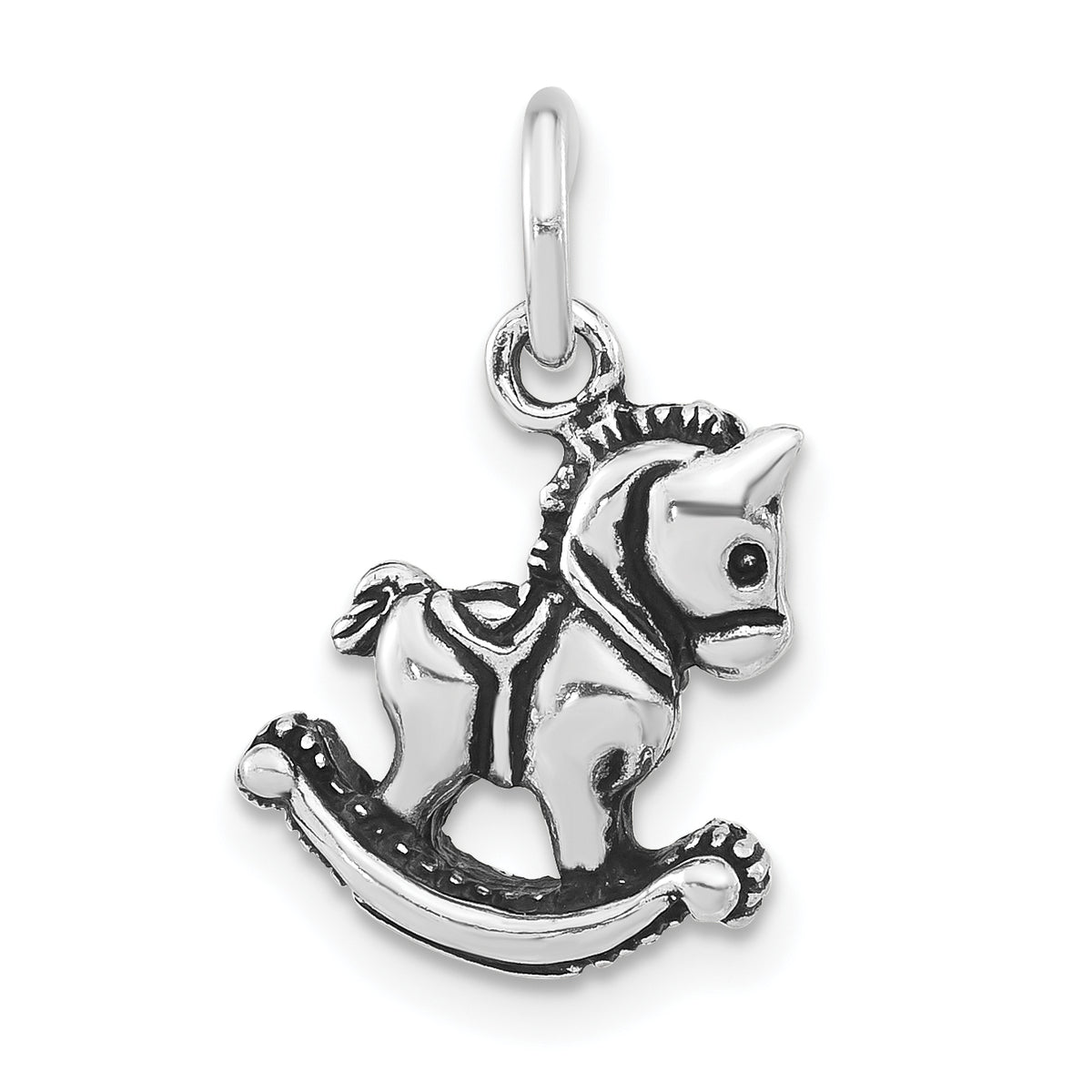 Sterling Silver 3-D Polished & Antiqued Rocking Horse Pendant