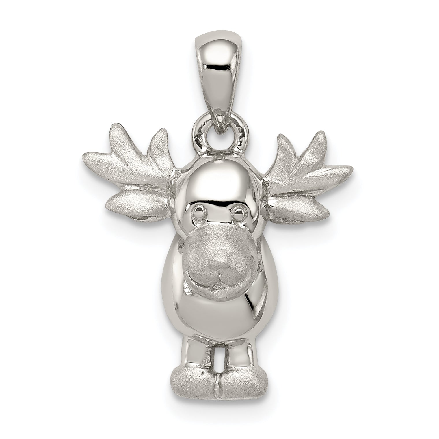 Sterling Silver Rhodium-plated Polished/Satin Moose Pendant