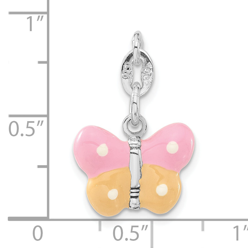 Sterling Silver Polished Enamel Butterfly Charm